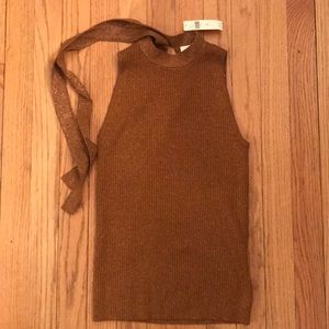 Ettiwa Anthro Metallic Tie Neck Sweater Blouse